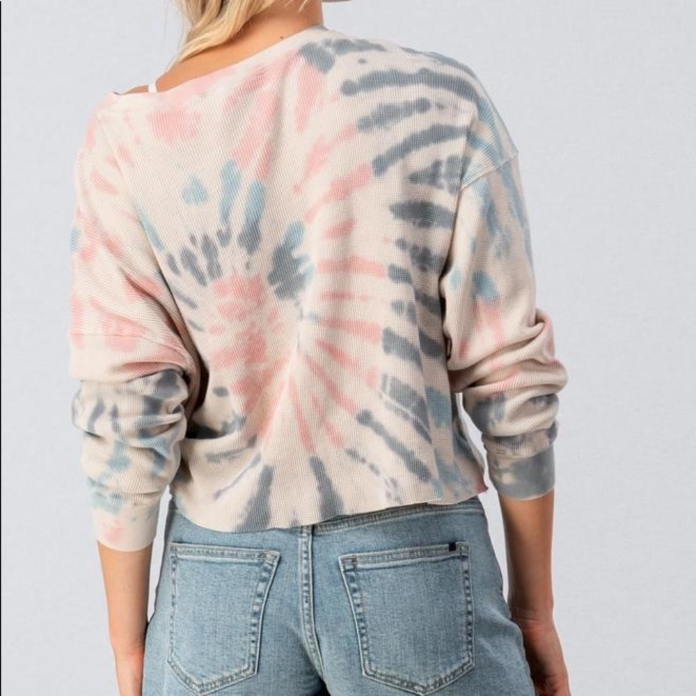 Last 1οΈβ£ Splatter Tie Dye Waffle Knit Top - Picture 2 of 7